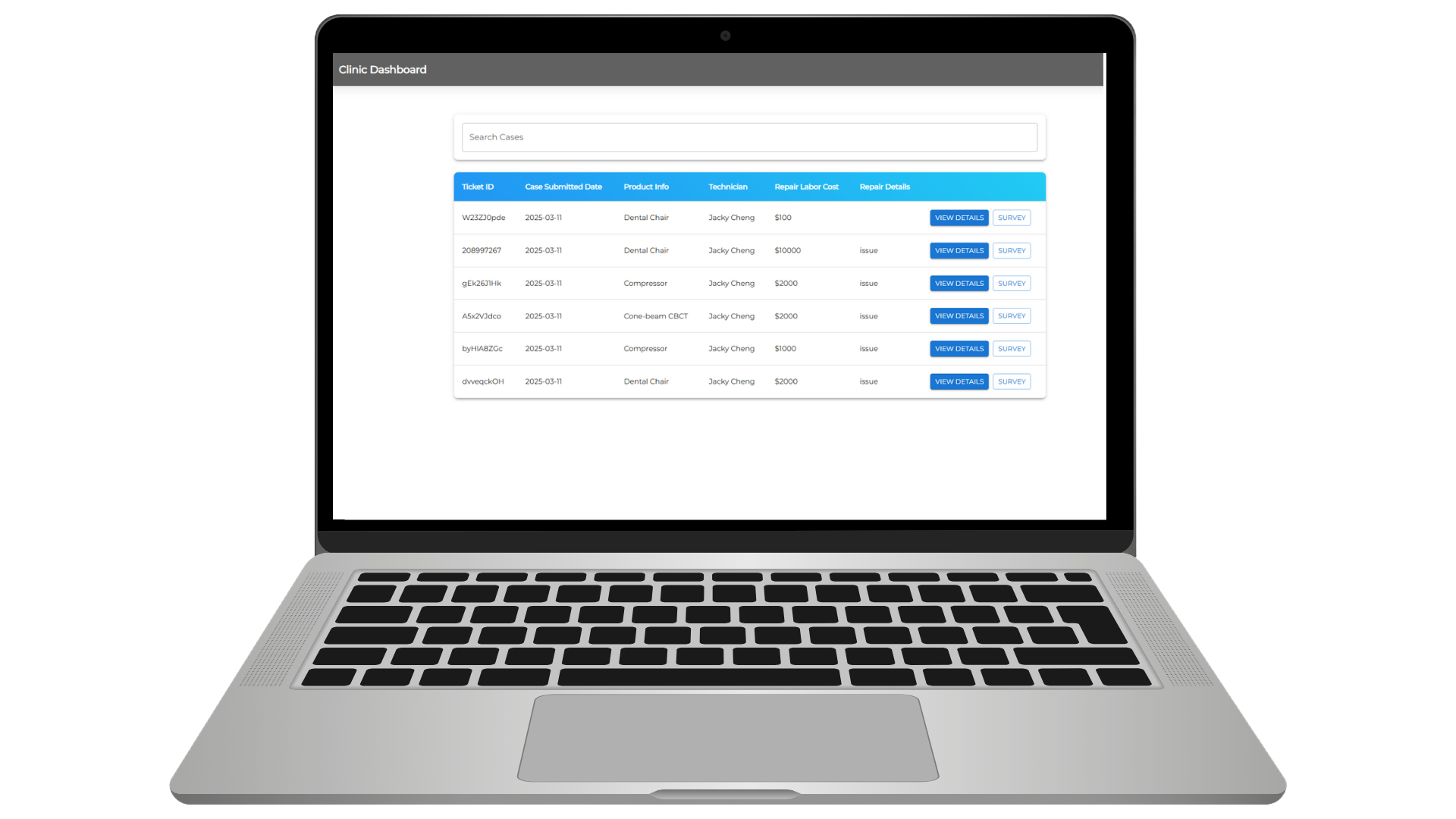 Equipment Repair History Dashboard